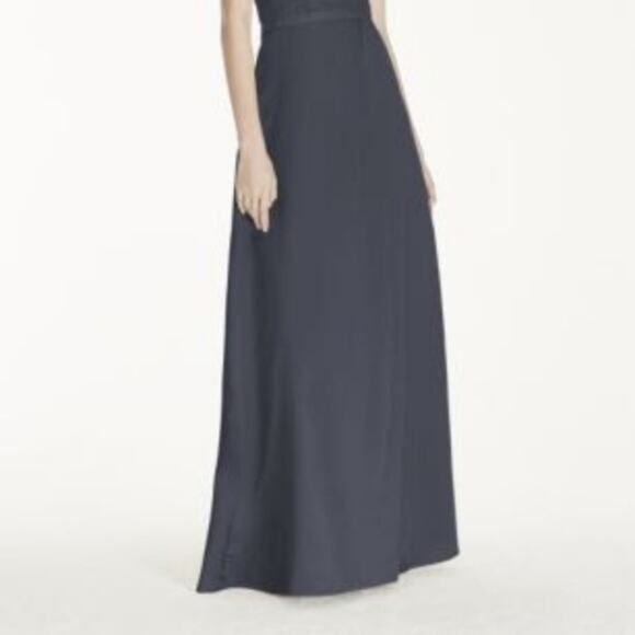 David's Bridal Black Strapless Lace Satin Gown - Picture 5 of 16